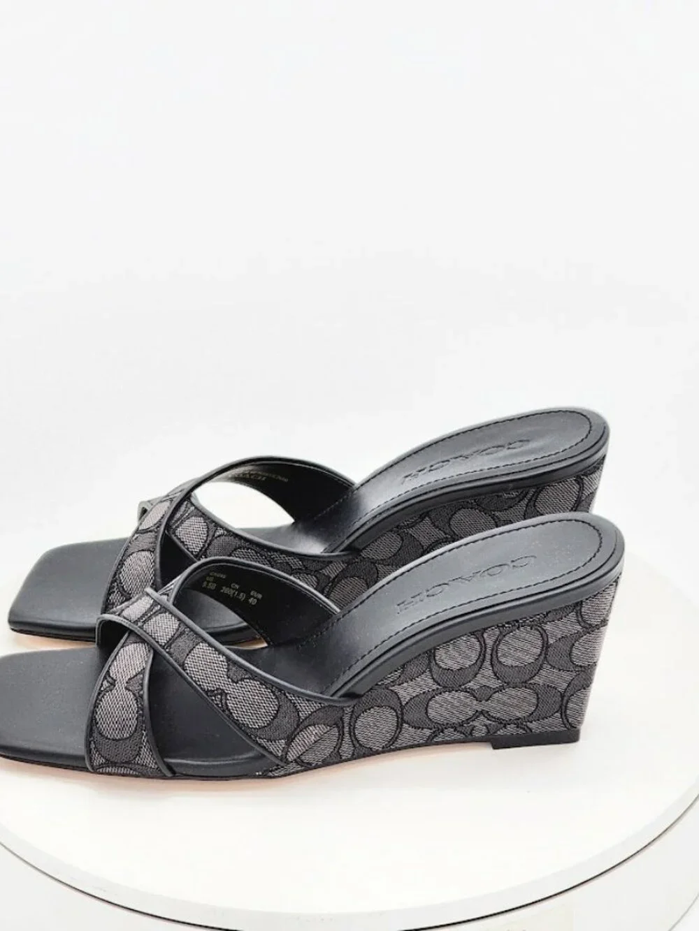 Coach Signature C Black Gray Wedge Slide Sandals Women’s Size 9.5 B NEW